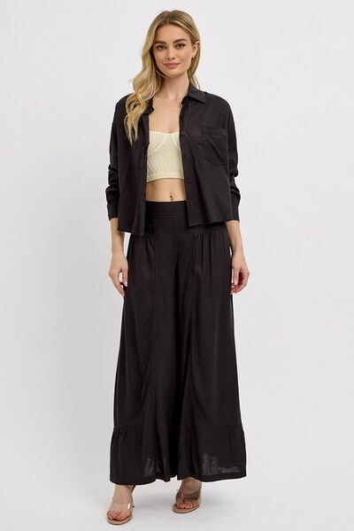 RISEN Shirring Detail Wide Leg Pants - Reed + Raven