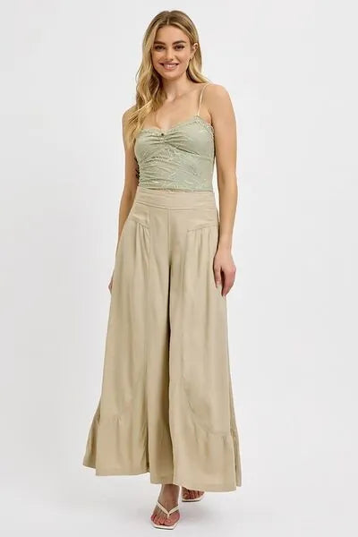 RISEN Shirring Detail Wide Leg Pants - Reed + Raven