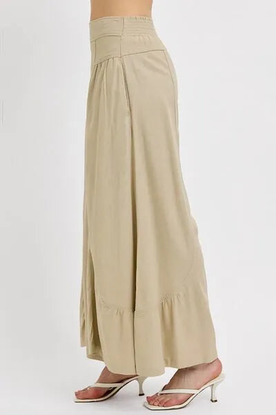 RISEN Shirring Detail Wide Leg Pants - Reed + Raven