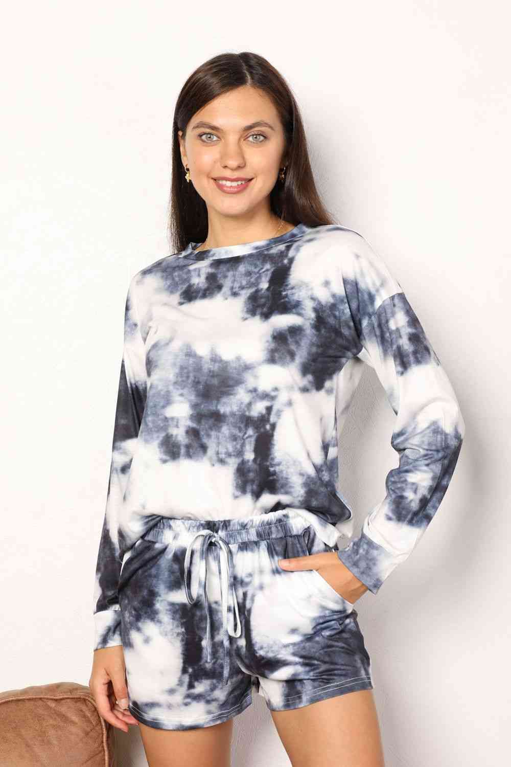 Shiny Tie - Dye Round Neck Top and Shorts Lounge Set - Reed + Raven