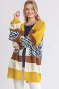 Umgee Full Size Color Block Open Front Longline Cardigan Plus Size - Reed + Raven