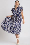 Umgee Full Size Floral Collared Ruffle Cap Sleeve Midi Dress Plus Size - Reed + Raven