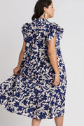 Umgee Full Size Floral Collared Ruffle Cap Sleeve Midi Dress Plus Size - Reed + Raven