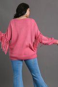 Umgee Full Size Fringe Round Neck Long Sleeve Sweater Plus Size - Reed + Raven