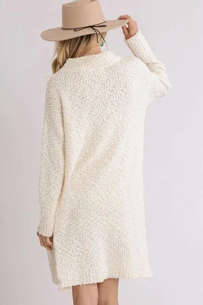 Umgee Full Size High Low Long Sleeve Boucle Sweater Dress Plus Size - Reed + Raven