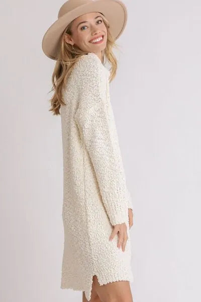 Umgee Full Size High Low Long Sleeve Boucle Sweater Dress Plus Size - Reed + Raven