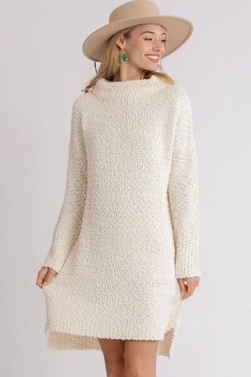 Umgee Full Size High Low Long Sleeve Boucle Sweater Dress Plus Size - Reed + Raven