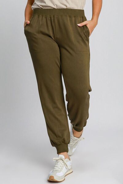 Umgee Full Size High Rise Elastic Waist Knit Joggers with Pockets Plus Size - Reed + Raven