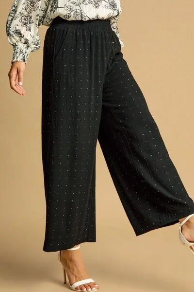 Umgee Full Size High Waisted Embellished Linen Pants Plus Size - Reed + Raven