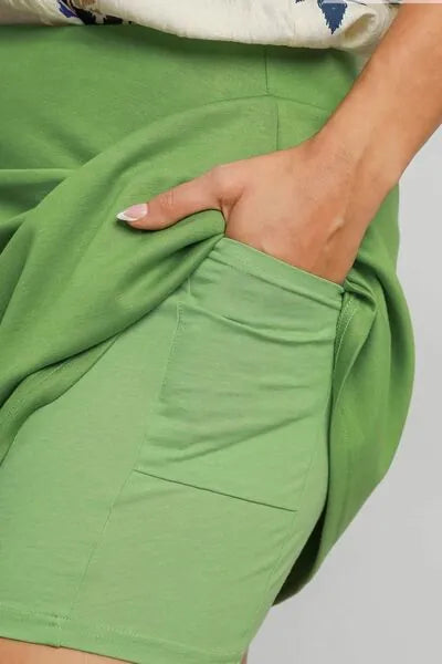 Umgee Full Size Mid - Rise Skort with Pockets Plus Size - Reed + Raven