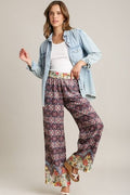 Umgee Full Size Mixed Print Elastic Waistband Pants Plus Size - Reed + Raven