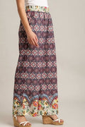 Umgee Full Size Mixed Print Elastic Waistband Pants Plus Size - Reed + Raven