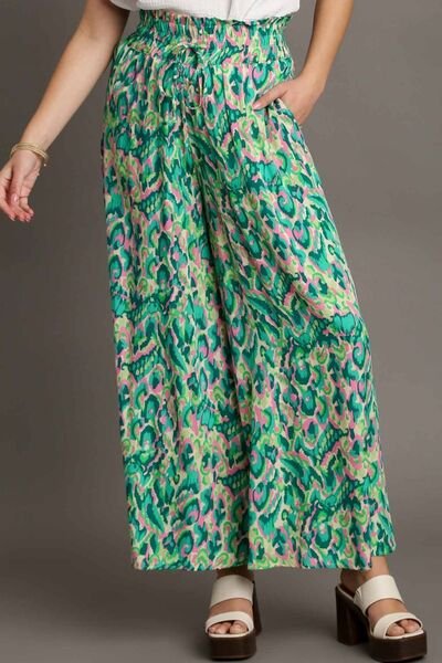 Umgee Full Size Mixed Print High Waist Wide Leg Pants Plus Size - Reed + Raven