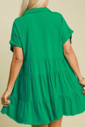 Umgee Full Size Raw Hem Folded Sleeve Tiered Dress Plus Size - Reed + Raven
