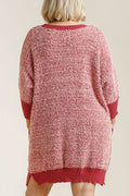 Umgee Full Size Ribbed Hem Round Neck 3/4 Sleeve Sweater Dress with Pockets Plus Size - Reed + Raven