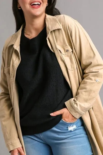 Umgee Full Size Round Neck Long Sleeve Sweater Plus Size - Reed + Raven