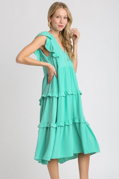 Umgee Full Size Ruffle Tiered Cap Sleeve Midi Dress Plus Size - Reed + Raven