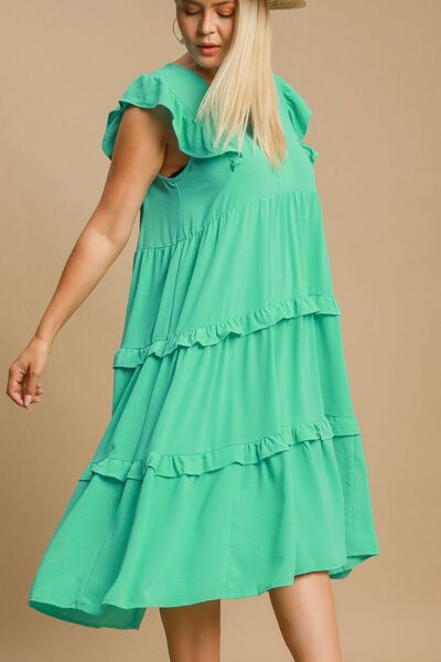 Umgee Full Size Ruffle Tiered Cap Sleeve Midi Dress Plus Size - Reed + Raven