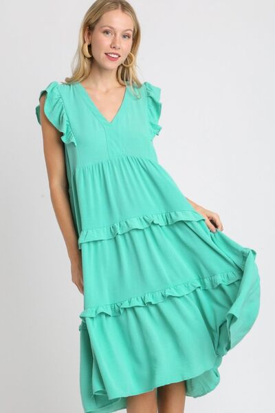 Umgee Full Size Ruffle Tiered Cap Sleeve Midi Dress Plus Size - Reed + Raven