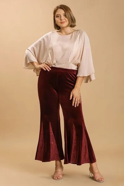 Umgee Full Size Sequin Elastic Waist Velvet Stretch Flare Leg Pants Plus Size - Reed + Raven