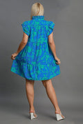 Umgee Full Size Two Tone Floral Print Ruffle Cap Sleeve Mini Dress Plus Size - Reed + Raven