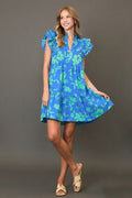 Umgee Full Size Two Tone Floral Print Ruffle Cap Sleeve Mini Dress Plus Size - Reed + Raven