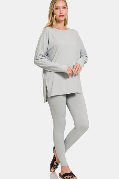 Zenana Full Size Brushed Microfiber Top and Leggings Lounge Set - Reed + Raven