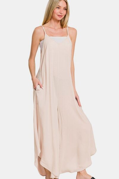 Zenana Spaghetti Strap Wide Leg Overalls with Pockets - Reed + Raven