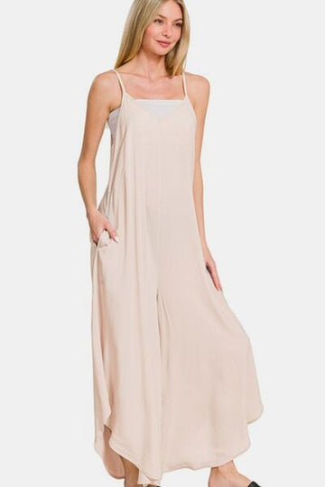 Zenana Spaghetti Strap Wide Leg Overalls with Pockets - Reed + Raven