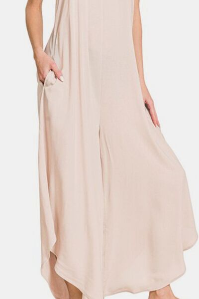 Zenana Spaghetti Strap Wide Leg Overalls with Pockets - Reed + Raven